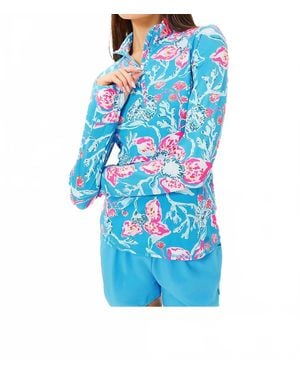 Lilly Pulitzer Marion Mesh Printed Panel Half Zip Pullover - Blue
