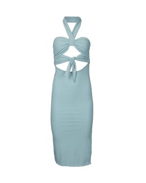 Endless Blu. Tie Front Detail Rib Bodycon Dress - Blue