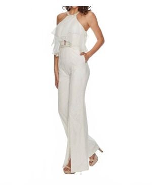 Rachel Allan Chiffon Halter Neck Lace Jumpsuit - White