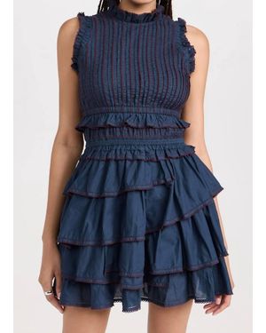 Sea Mable Cambric Sleeveless Pleated Mini Dress - Blue