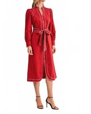..,merci Striped Contrast Belted Midi Dress - Red