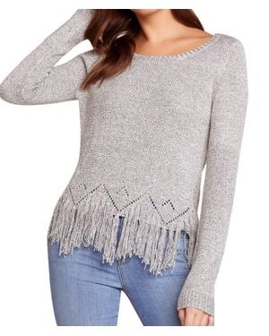 BB Dakota Hang Loose Marled Yarn Fringe Sweater - Gray