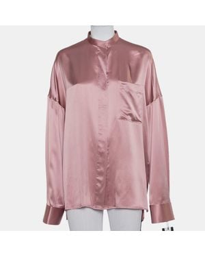 Haider Ackermann Silk Satin Stand Collar Drop Shoulder Detail Dali Shirt - Pink