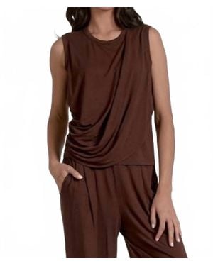 Elan Dani Draped Sleeve Top - Brown