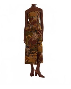 FARM Rio Savana Dream Strapless Button Midi Dress - Brown