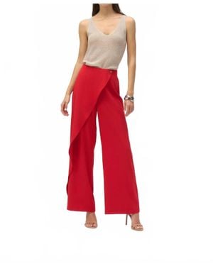 Joseph Ribkoff Asymmetric Wrap Front Wide Leg Pants - Red