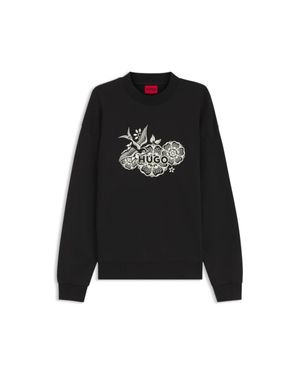 HUGO Stretch-Cotton Sweatshirt With Colourful Panelling in Blue