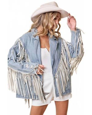 Saints & Hearts Fringed Out Denim Jacket - Blue