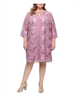 Alex Evenings Short Embroidered Mock Jacket Dress With Attached Jacket - Pink