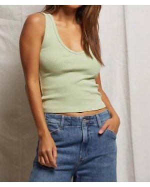 PERFECTWHITETEE Maria Ribbed Cotton V-Neck Tank Top - Blue