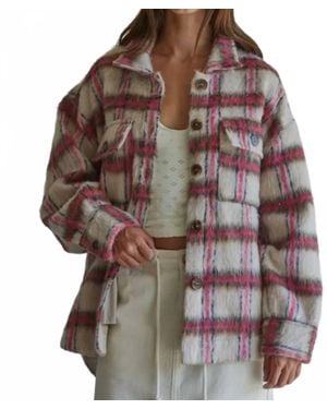 By Together Plaid Buttondown Jacket With Back Fringe Detail - Brown