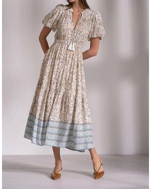 Elan Whimsy Print Elastic Waist Maxi Dress - Blue