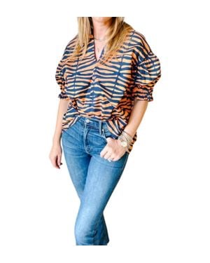 Brooke Wright Puff Tunic Zebra Top - Blue