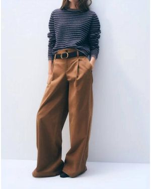 White + Warren Cashmere Textured Stripe Crew Sweater - Blue