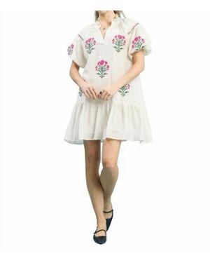 Umgee Boho Floral Embroidered Mini Dress - White
