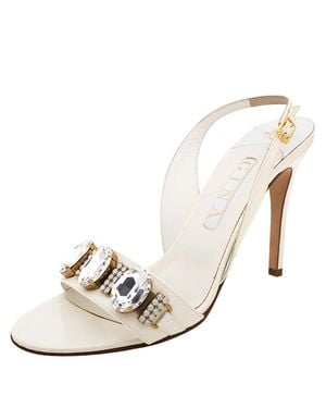 Gina Leather Crystal Embellished Slingback Sandals - Natural