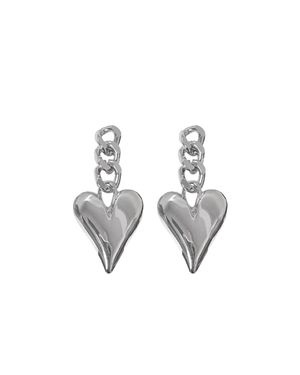 Videmus Omnia Metal Love Cuban Chain Heart Drop Earrings - Metallic