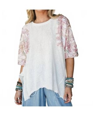 Davi & Dani Let Them Adore You Cotton Blend Short Sleeve Top - White
