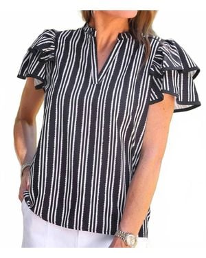 Jess Lea Layla Striped Flutter Sleeve Blouse - Blue