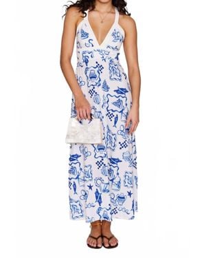 MINKPINK Summer Cotton Blend Halter Neck Midi Dress - Blue