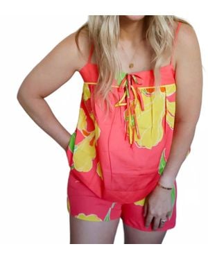 Olivaceous Laci Floral Cami & Drawstring Shorts Two-Piece Set - Pink