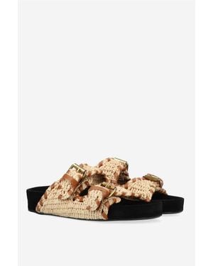Isabel Marant Lennyo Leather-Trimmed Raffia Sandals - Multicolor