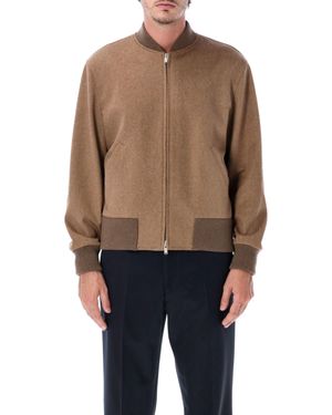 Lardini Wool Varsity Jacket With Ribbed Knit Trim And Leather Logo Patch - Blue