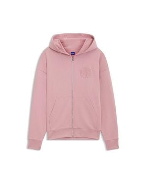HUGO Embossed-Logo Zip-Up Hoodie - Pink
