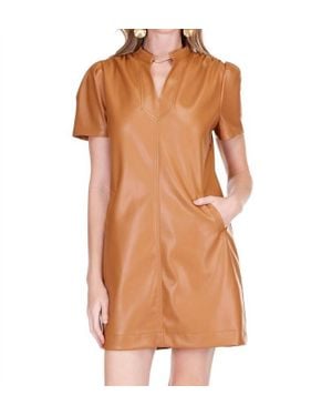 Jade Melody Tam Vegan Leather Pocket Chemise Dress - Brown
