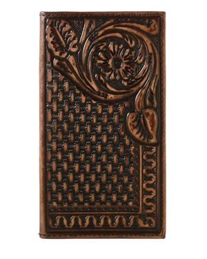 3D Belt Company Leather Floral Basketweave Wallet - Brown