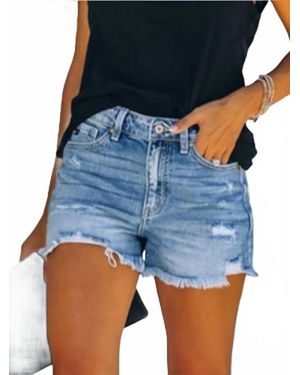 anna-kaci Distressed Denim Shorts - Blue