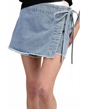 Eesome Denim Wrap Tie Waist Skort - Blue