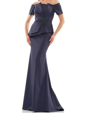Colors Dress Off-Shoulder Beaded Peplum Mermaid Gown - Blue