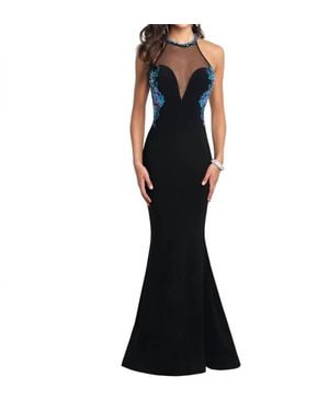 Blush Prom Sheer High Neck Beaded Prom Dress - Black