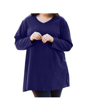 On The Plus Side Jersey V-Neck Long Sleeve Tunic - Blue