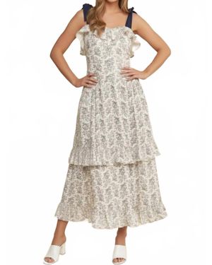 J.Nna Floral Tiered Dress With Bow Tie Straps - White