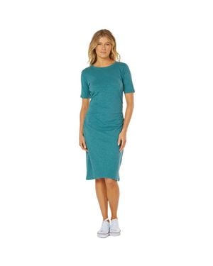 Mod-o-doc Mododoc Midi Dress Lagoon 100% Cotton Ruched Sheath Gbo2067 - Blue