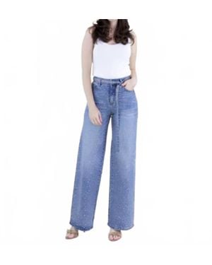 Original USA Droplet Rhinestone Embellished Belted High Rise Wide Leg Jeans Plus - Blue