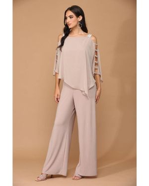 TRUEDAMES Cape Overlay Stretch Jersey Formal Jumpsuit - Natural