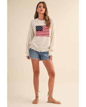 Klesis Usa Flag Distressed Lightweight Sweater - White