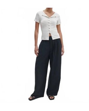 Rag & Bone Knit Strp Button Tee - Black