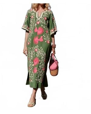 Frances Valentine Embroidered Charming Caftan - Green