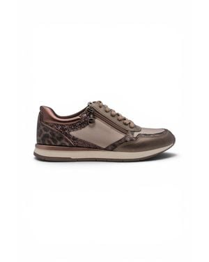 Tamaris Taupe Faux Leather Fashion Lace Up Sneakers - Brown