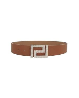 Fashnzfab Rhinestone Pave Geo Shape Belt - Brown