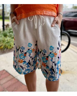 SPANNER Floral Linen Blend Shorts - Gray