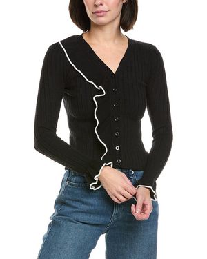 Gracia Knitted Ruffle V-Neck Top - Black