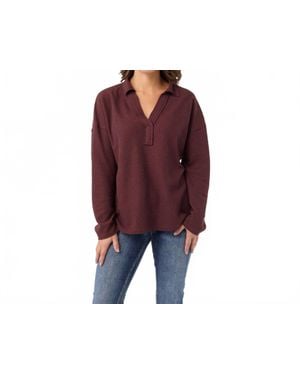 Coco + Carmen Michela Long Sleeve V-Neck Top - Red