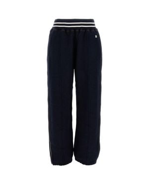 Wales Bonner Baggy Wool Pants With Elastic Waistband And Ribbed Cuffs - Blue