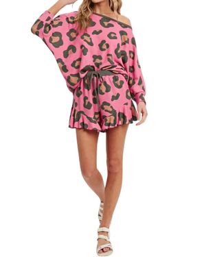 Bluivy Pebbles Leopard Print Lounge Boatneck Top - Red