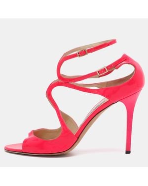 Jimmy Choo Neon Patent Leather Lance Ankle Strap Sandals - Pink